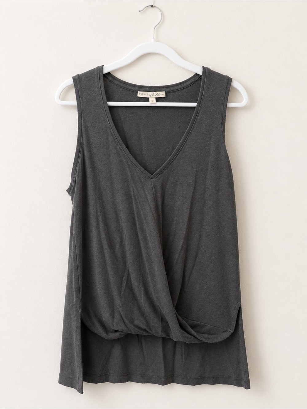Express Dark Gray V-Neck Draped Sleeveless Tank oversized XS